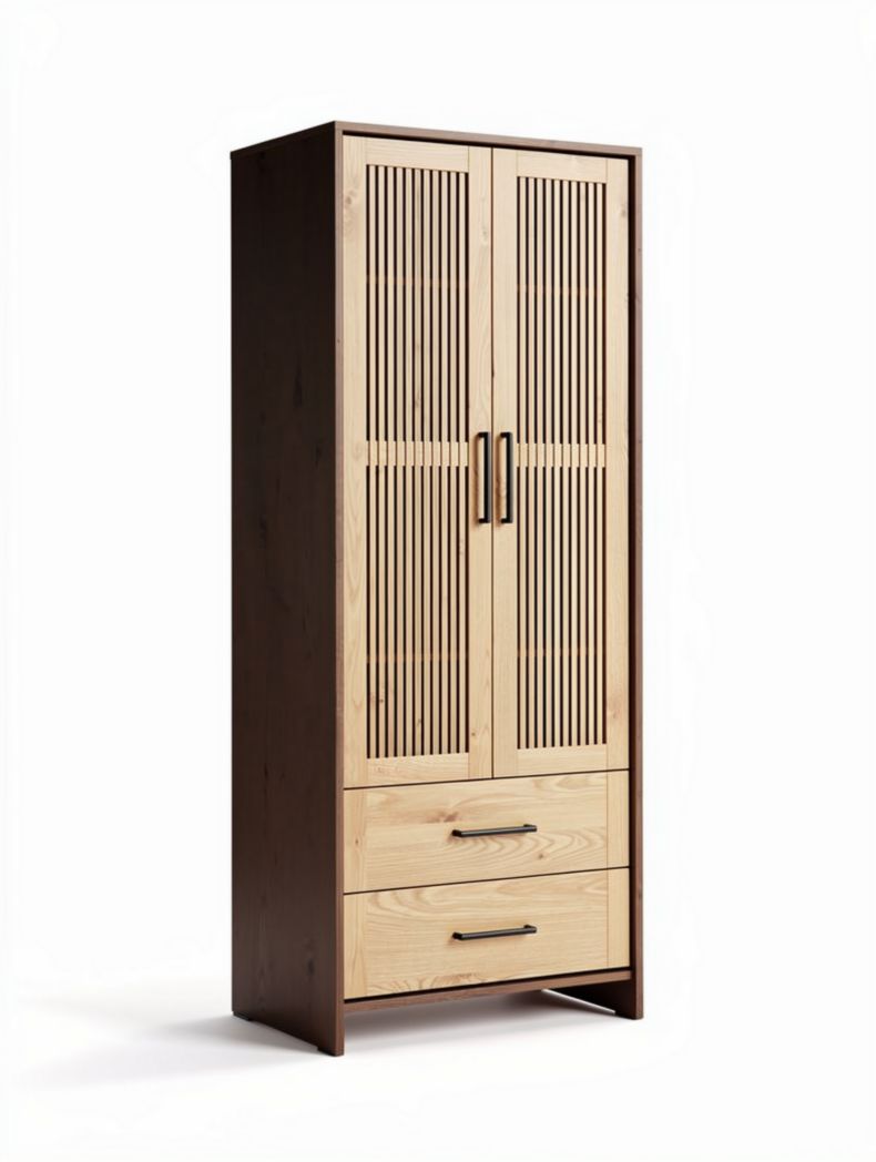 Wooden wardrobe with slatted doors and two drawers 60 x 40 x 180cm