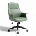 Green faux leather office chair with adjustable height and rolling base