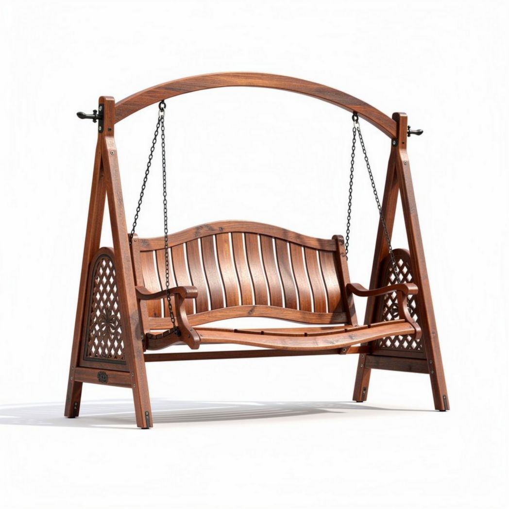 Wooden porch swing for outdoor relaxation with sturdy frame and elegant design