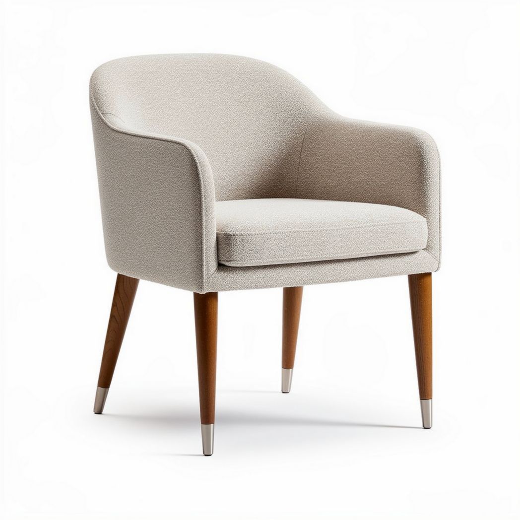 Fabric accent chair with wood legs 70 x 70 x 80cm in cream color
