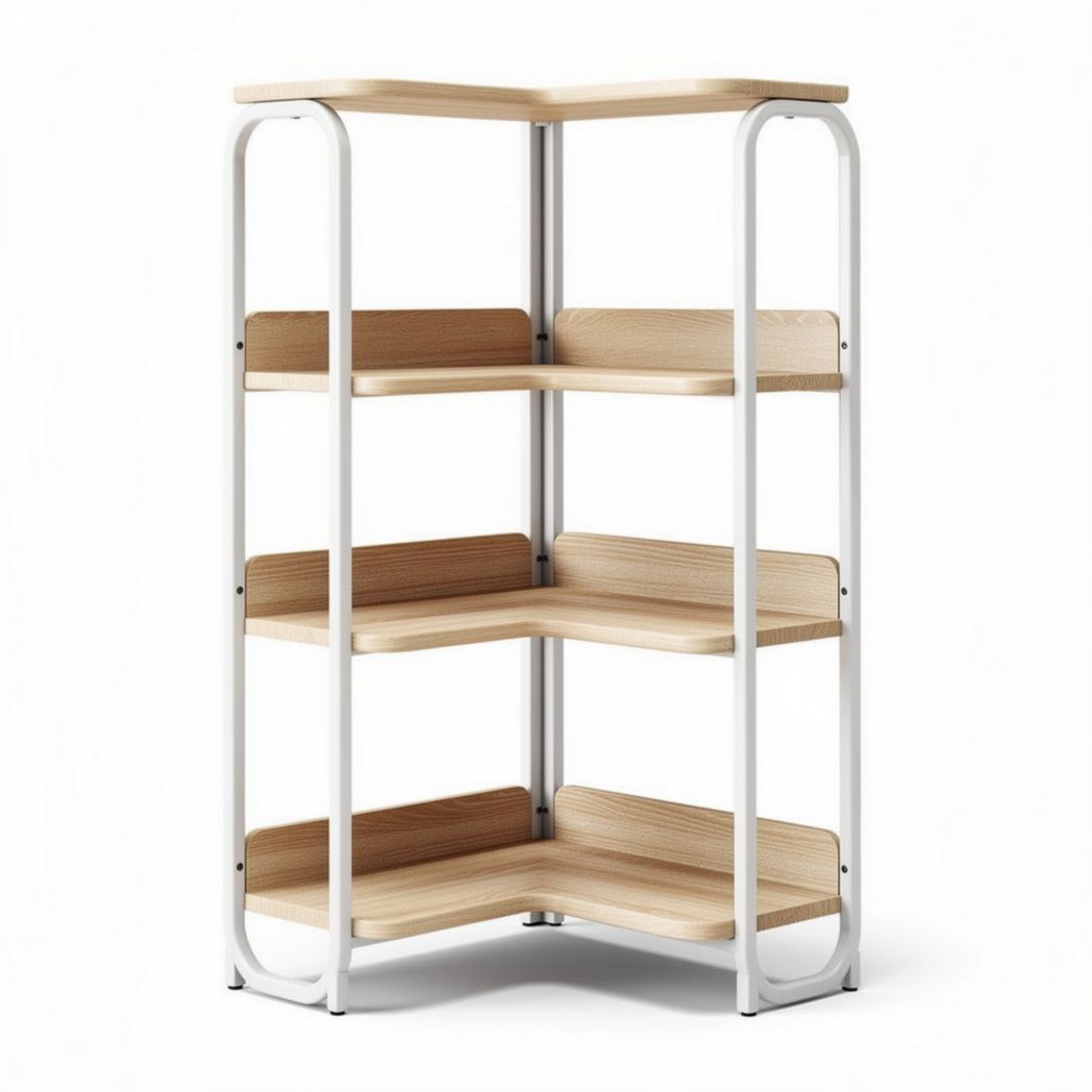 Corner shelf unit with wooden shelves and metal frame 80 x 40 x 120cm