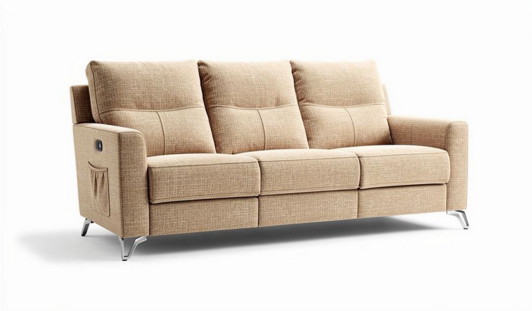 Fabric reclining sofa with storage pocket and metal legs beige 79 x 34 x 35 inches