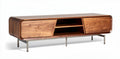 Walnut wood media console with storage doors and open shelf 150 x 40 x 50cm