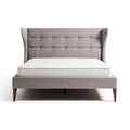 Upholstered fabric bed frame with wingback headboard and wooden legs 200 x 160 x 120cm