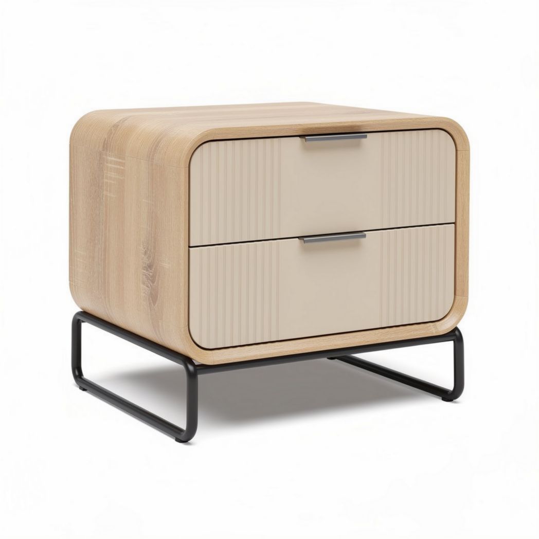 Wooden nightstand with two drawers and metal base 40 x 40 x 45cm