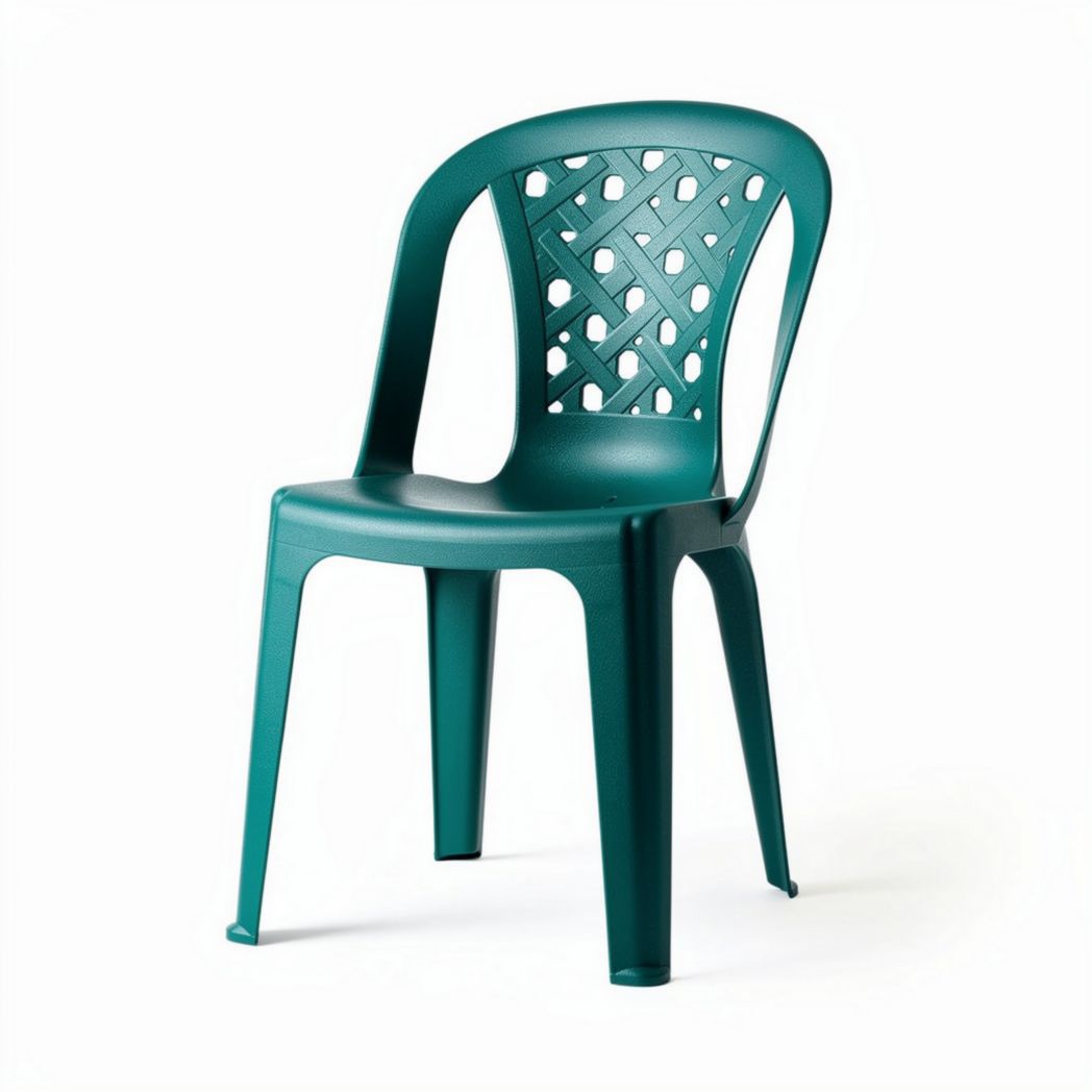 Green plastic chair with heart pattern suitable for indoor and outdoor use 45 x 45 x 85cm