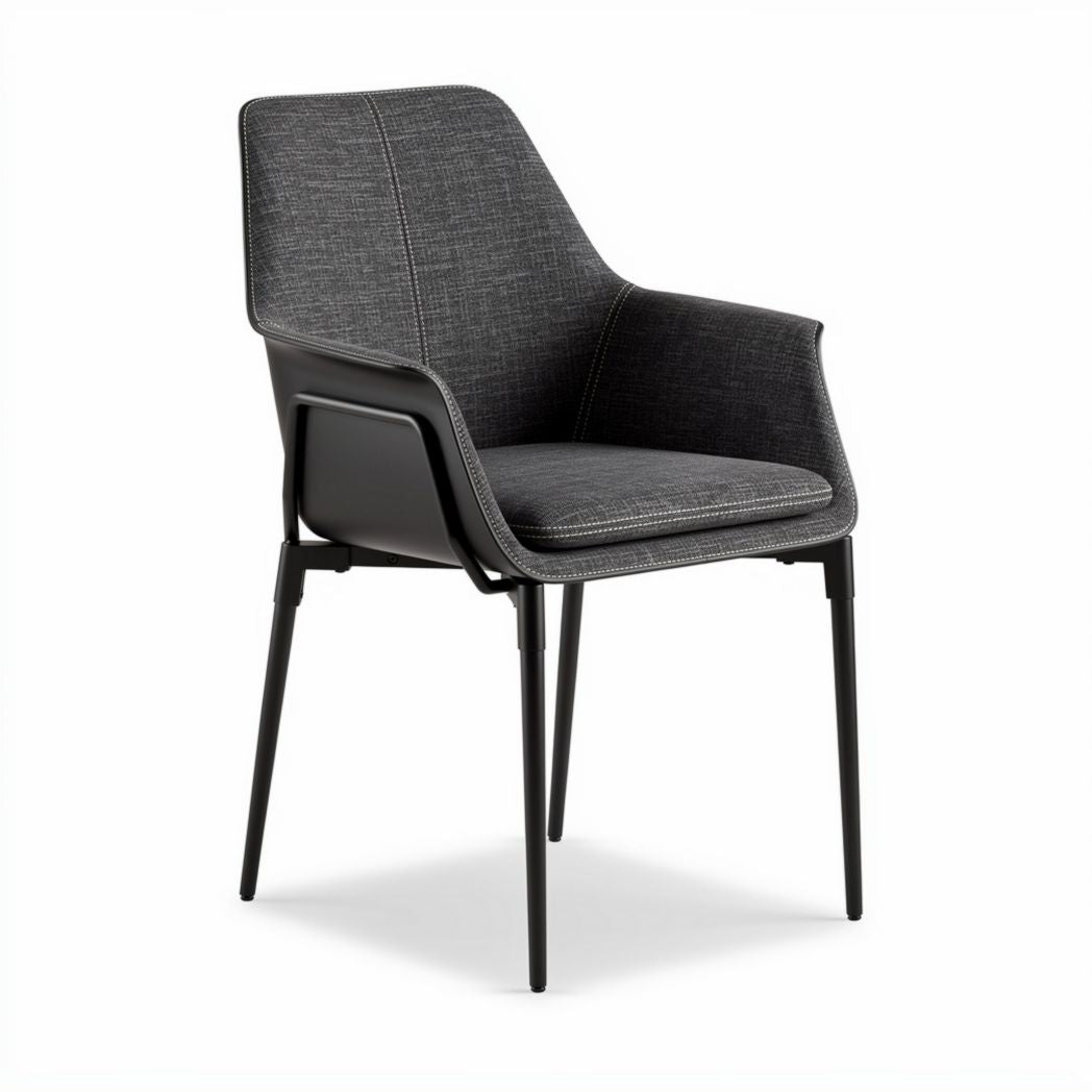 Fabric dining chair with armrests in gray and black metal frame 55 x 60 x 85cm