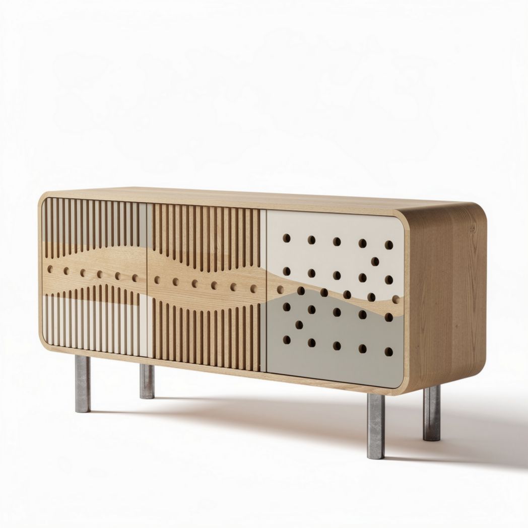 Wooden sideboard with sliding doors and metal legs 120 x 40 x 70cm